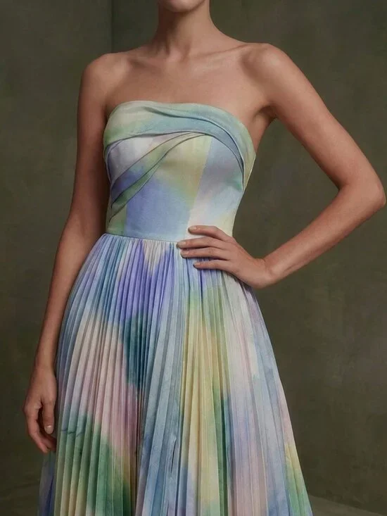 Multicolor Tie-Dye Women's Strapless Dress Formal Gown - Picture 7 of 8